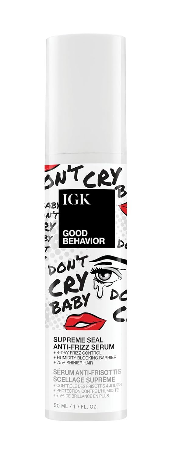 IGK Good Behavior Anti-Frizz Smoothing Serum – Boosts Shine, Seals Out Humidity, UV & Heat Protection, For Dry Frizz-Prone Hair, 1.3 oz