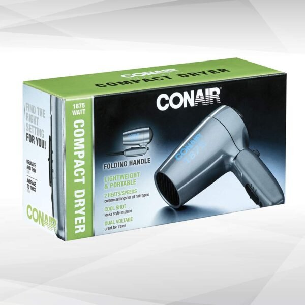61JDYYZFG6L._SL1000_.jpg Conair Travel Hair Dryer with Dual Voltage, 1875W Compact Hair Dryer with Folding Handle, Travel Blow Dryer