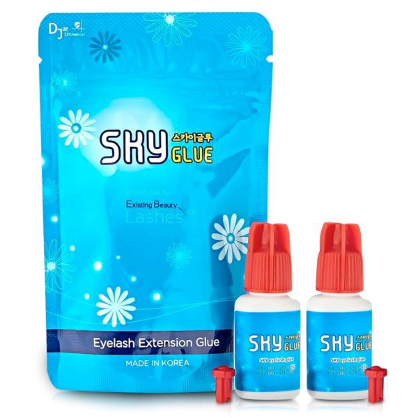 61Jm30QzyL._SL1000_.jpg 2 Pack Sky Glue S+ Eyelash Extension Glue Professional Use Only - Extra Strong Lash Extensions Adhesive 6-7 Weeks Retention and 1-2s Dry, Long Lasting Semi Permanent Black Glue - 2 Bottles 5 ml Ea