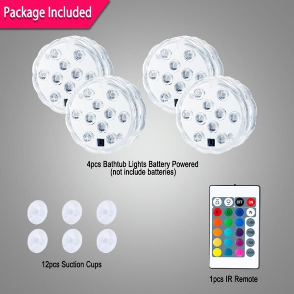 Bathtub Lights, Battery Powered Underwater Glow Light for Bathtime Bath Tub Spa Light Bathroom Shower Light, Bath Accessories for Women Relaxing, Remote Control Color Changing, RGB, 4pcs