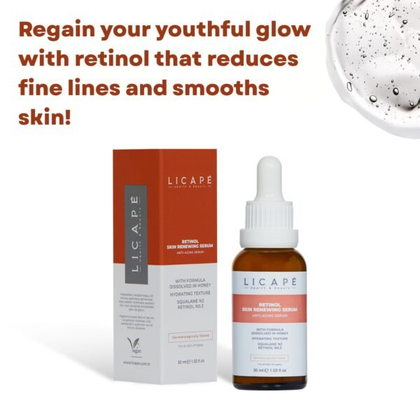 LICAPE® Anti-Ageing Face Serum with Retinol, 30 ml, Skin Firming & Radiant Complexion, Moisturising & Brightening, Reduces Wrinkles, Pigment Spots & Large Pores, Face Care