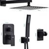Shower System Black -10 Inch High Pressure Rain Shower Heads with Handheld Spray Combo Shower Faucet Set with Pressure Balanced Rough-in Valve, Wall Mount Bathroom Shower Set fit All Valve Types