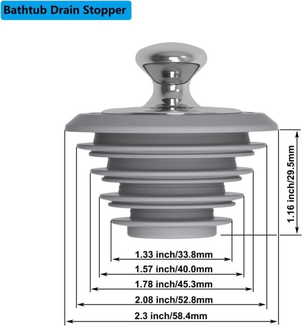 Silicone Bathtub Stopper, Washbasin Drain Plug, Bathtub Plug(Patented Design) (Gray)