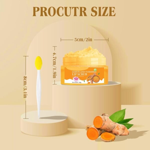 61KbhK-7flL._SL1500_.jpg Turmeric Lemon Lip Scrub with Brush, Lip Scrubber Exfoliator for Dark Lips, Dry, Chapped Lips, Reduce Fine Lines, Natural Nourish Sugar Lip Scrub with Aloe Vera, Deep Hydration Moisturization 100g