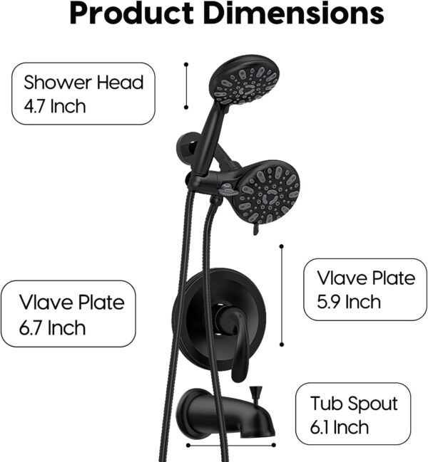 WRISIN Black Shower Faucet Set with Tub Spout (Valve Included), Black Shower Head and Handle Set with Handheld