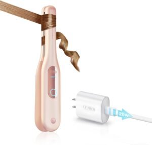 61L1THpp9DL._AC_SL1500_.jpg TYMO Curling Iron for Short Hair - Cordless Mini Flat Iron for Travel, Portable Small Curved Straightener for Women, Hair Straightener and Curler 2 in 1, Lightweight On-The-Go, Dual Voltage, Gold Pink