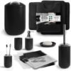 Clara Clark Bathroom Set - Black Bathroom Accessories Set, Bathroom Sets with Shower Curtain and Rugs, 23PC Shower Curtain Set with Liner, Soap Dispenser, Toilet Brush, & Trash Can