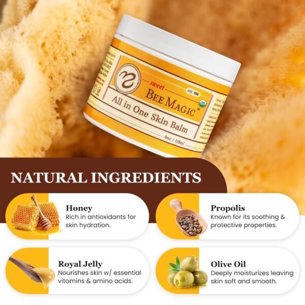 Sweet Bee Naturals - All-in-One Balm & Ointment for Face & Body, Multipurpose Moisturizer for Dryness, Burns, & Irritation, Nourishing Bee Magic Skin Care Essentials - 1 Jar (4oz)