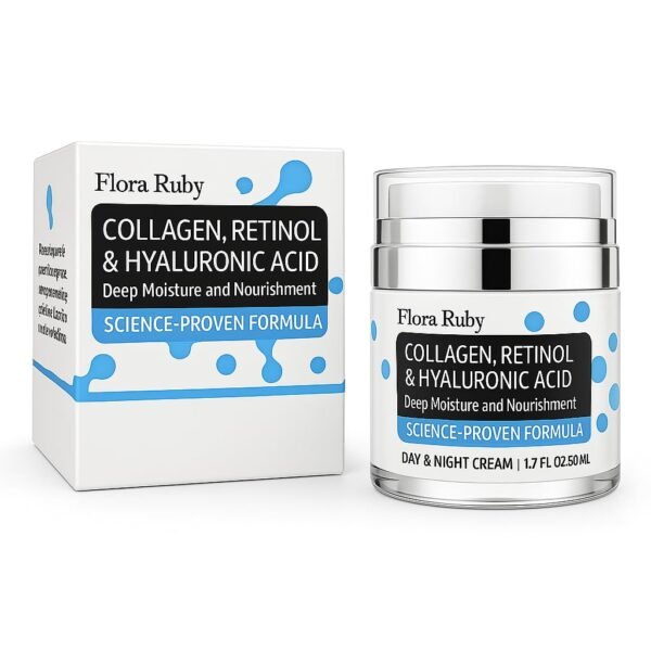 61LcgJ3gNAL._SL1024_.jpg Anti-Aging Face Moisturizer Cream. Infused with Collagen, Retinol, and Hyaluronic Acid, this daily moisturizer targets your face, and neck for a smoother, firmer appearance. 1.7 fl. oz.
