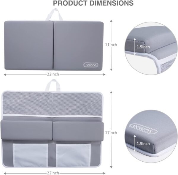 beiens Bath Kneeler and Elbow Rest Pad Set - 1.5'' Comfortable Baby Bath Kneeler Pads, Thick Quick Dry Kneeling Pad Support for Knee& Arm, Large Bathtub Mat with Toy Organizer for Happy Baby Bath Time