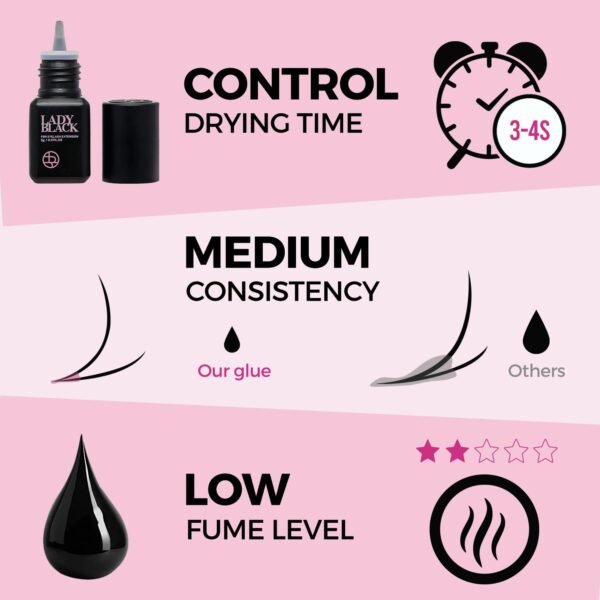 61Lj44YADGL._SL1500_.jpg Lady Black Eyelash Extension Glue 5ml 3-4s Drying Time 5-6 Weeks Retention Sky Black Adhesive Waterproof Eyelash Glue for Lash Extensions Professional Lash Supplies (PROFESSIONAL USE ONLY)