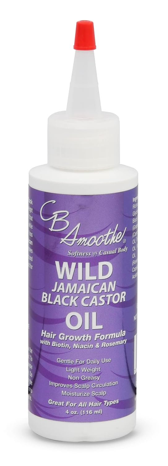 CB Smoothe Wild Jamaican Black Castor Oil - Hair Growth Formula with Biotin, Niacin & Rosemary - Promotes Scalp Circulation & Natural Growth - Lightweight, Non Greasy Formula - 4oz Bottle