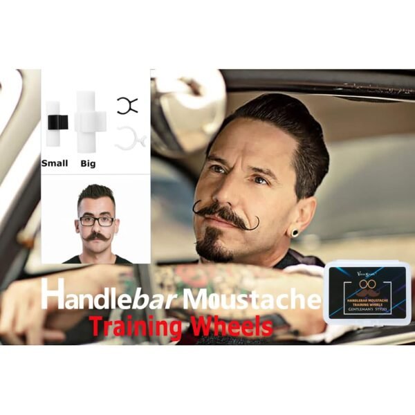 61MOEgVgTeL._SL1000_.jpg Moustache Training Wheels, 2 Pair Set - Size L & Size S Mustache Curler, Hair Styling Tool for Handlebar Mustache, Perfect Gentleman's Gift