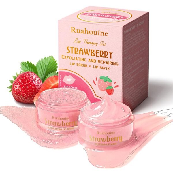 61MjE13gUEL._SL1000_.jpg Strawberry Lip Scrub And Mask Set, Sugar Exfoliator Lip Scrub For Dark Lips To Lighten, Lip Care Kit, Sleeping Lip Mask, 1.4 oz / 2-piece