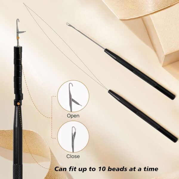 61NBIk1cY0L._SL1500_.jpg NEWISHTOOL Hair Extension Tool Kit - Silicone Micro Beads, Stainless Steel Beads Plier, Metal Bead Threader and Needle Pulling Hook for Beading Hair Extensions, Girls Cosplay Party Hair Styling Tool