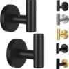 Kruodop Towel Hooks for Bathroom,2 Packs Wall Mount Towel Holder,Black Matte Wall Robe Hook,Stainless Steel Heavy Duty Door Hanger Towel Hook for Kitchen, Bedroom,Hotel,Pool,Coats(Drilling)