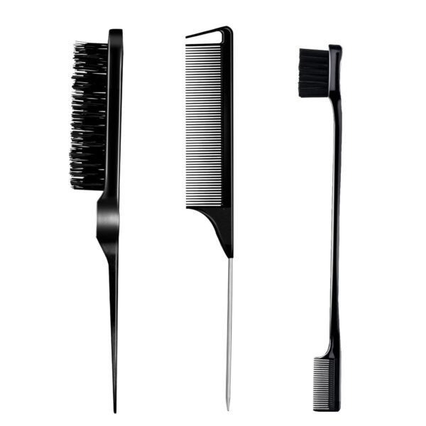 61NpwWVLlWL._SL1500_.jpg 3 Pieces Hair Styling Comb Set Teasing Brush Rat Tail Comb Edge Brush for Edge&Back Brushing, Combing, Slicking Hair for Women (Black)