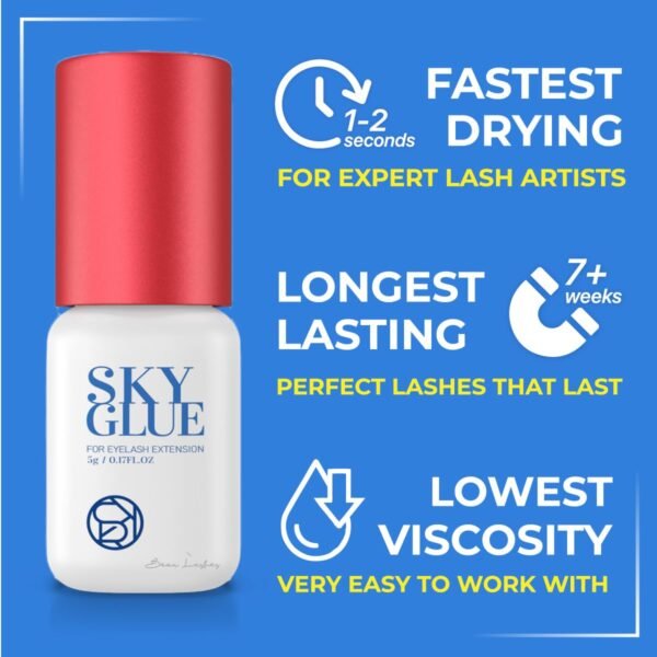 Sky Glue for Eyelash Extensions S+ | Super Strong Lash Extension Glue | Professional Black Adhesive for Long Lasting Semi Permanent Individual Lash Extensions | Fast Drying / 7+ Week Retention 5ml