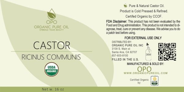 61OQXOxrHL._SL1500_.jpg Organic Castor Oil | USDA Certified Organic, Pure and Cold Pressed, Refined, Non-GMO Hexane-Free - 16 oz - for Skin, Hair, Nails, Body, Eyelashes, Growth, Conditions, Nourishes & Hydrates