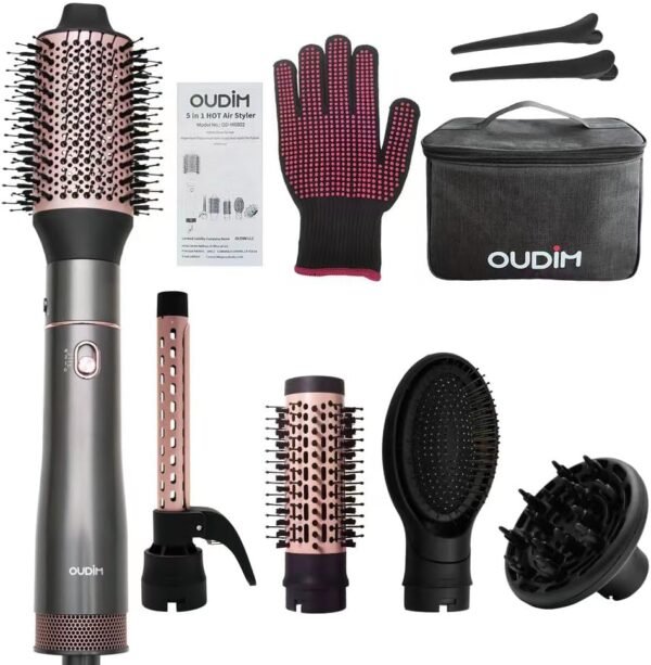 5 in 1 Negative Ion Hair Dryer Brush Blow Dryer Brush Set, Hot Air Styler with Multiple Lengths Suitable for Variable Needs for Hair Curling, 3 Temperature and Wind Settings, Travel Bag Easy to Carry