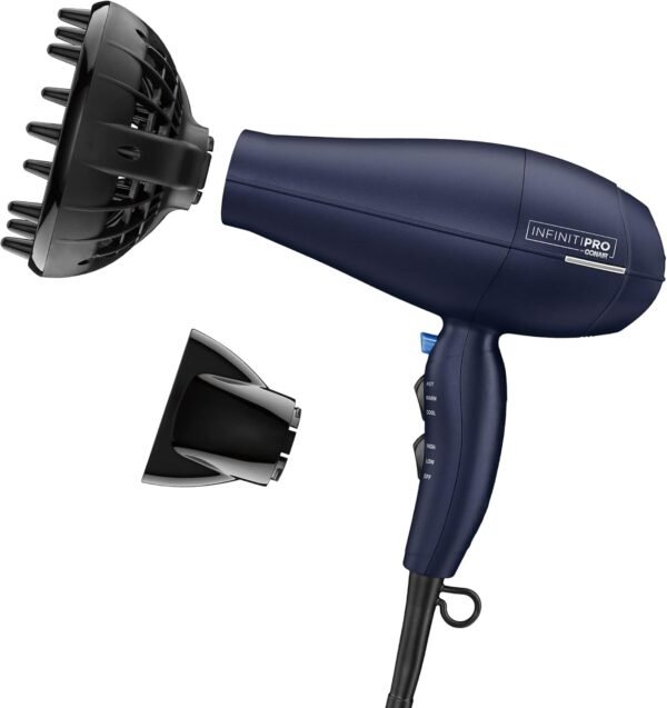 61OeR54iAHL._AC_SL1500_.jpg INFINITIPRO BY CONAIR Hair Dryer with Innovative Diffuser | Enhances Curls and Waves while Reducing Frizz | Dark Blue | Packaging May Vary