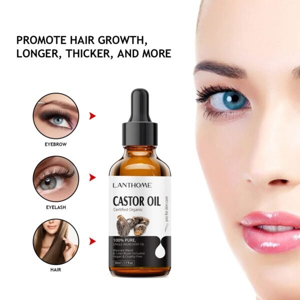 61Pwt2JiIDL._SL1500_.jpg Lanthome Organic Castor Oil Cold Pressed Certified (1.7 Floz with Eyelash Kit), Black Castor Oil for Eyelashes, Eyebrows & Skin Moisturizer, Hair Growth Hexane Free