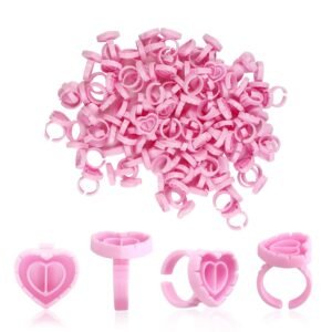 Glue Rings for Eyelash Extensions, Inartato Heart Glue Rings 200pcs Lash Fan Glue Cups Glue Holder Lashing Supplies (Pink Heart Shaped)