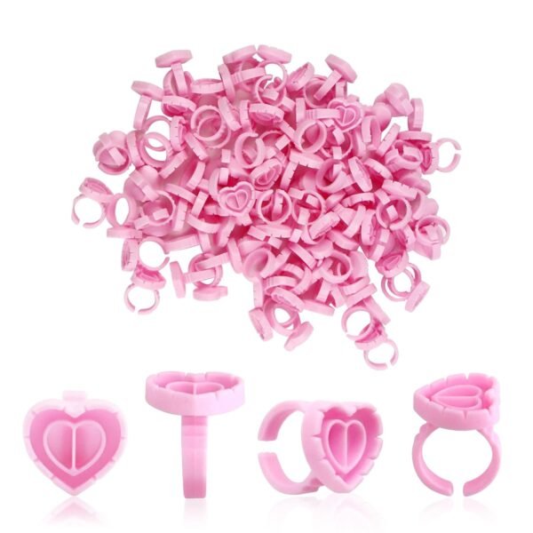Glue Rings for Eyelash Extensions, Inartato Heart Glue Rings 200pcs Lash Fan Glue Cups Glue Holder Lashing Supplies (Pink Heart Shaped)