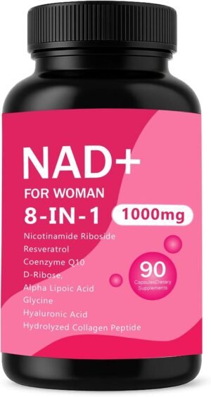NAD Supplements for Women - with Nicotinamide Riboside & Resveratrol & CoQ10, 8-in-1 NAD+ Supplement for Anti-Aging, Boosts Cellular Energy, Focus- 90 Capsules