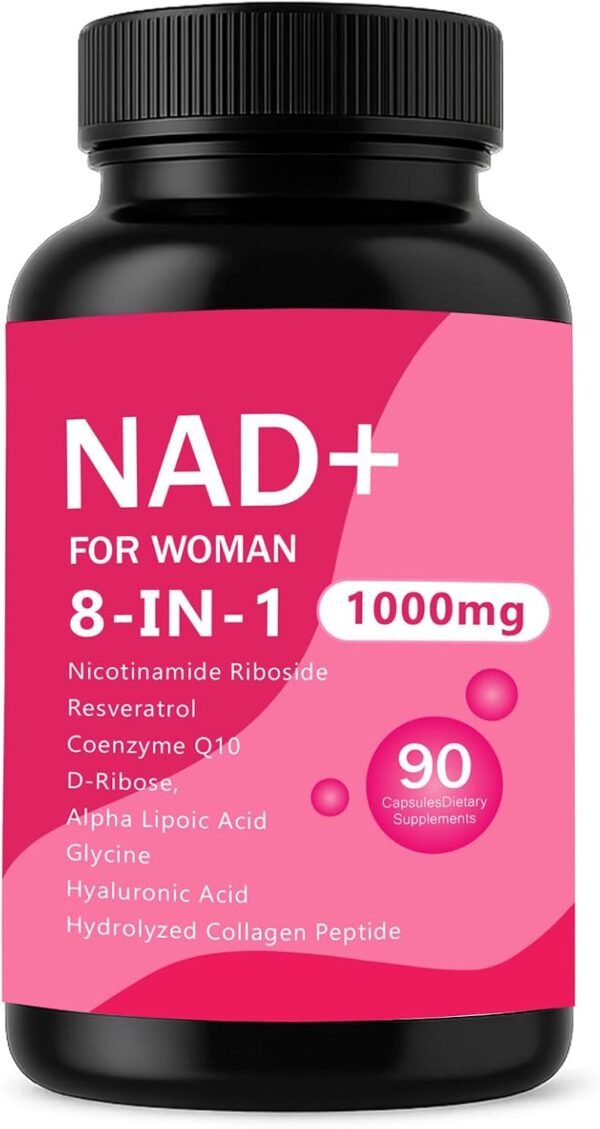 NAD Supplements for Women - with Nicotinamide Riboside & Resveratrol & CoQ10, 8-in-1 NAD+ Supplement for Anti-Aging, Boosts Cellular Energy, Focus- 90 Capsules