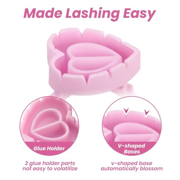 Glue Rings for Eyelash Extensions, Inartato Heart Glue Rings 200pcs Lash Fan Glue Cups Glue Holder Lashing Supplies (Pink Heart Shaped)