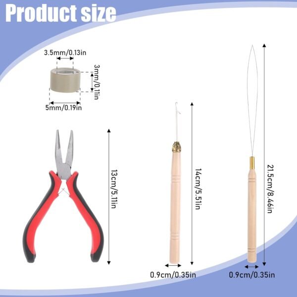 Hair Extension Tools Kit mit 600 Pcs Micro Ring Beads 1 Hair Extension Plier 2 Hook Needle Pulling, Wig Installation Kit, Hair Styling Tools Accessory(Black, Blonde and Brown Beads)