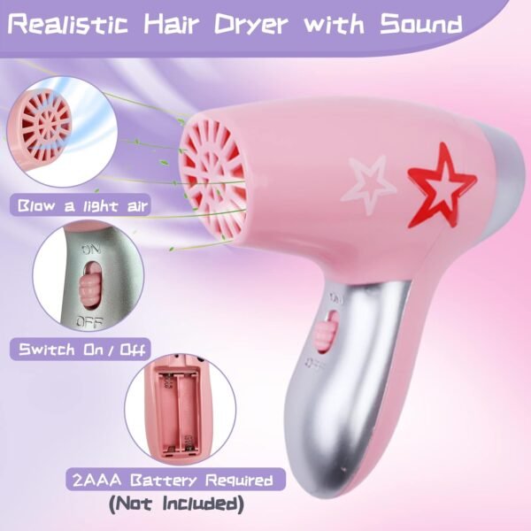 61QykR9NenL._AC_SL1500_.jpg Gifts2U Girls Beauty Salon Set, 23 Pcs Kids Beauty Salon Toy Kit Pretend Hair Styling Set for Girls with Blow Dryer, Barber Costume Apron, Scissors and Stylist Accessories