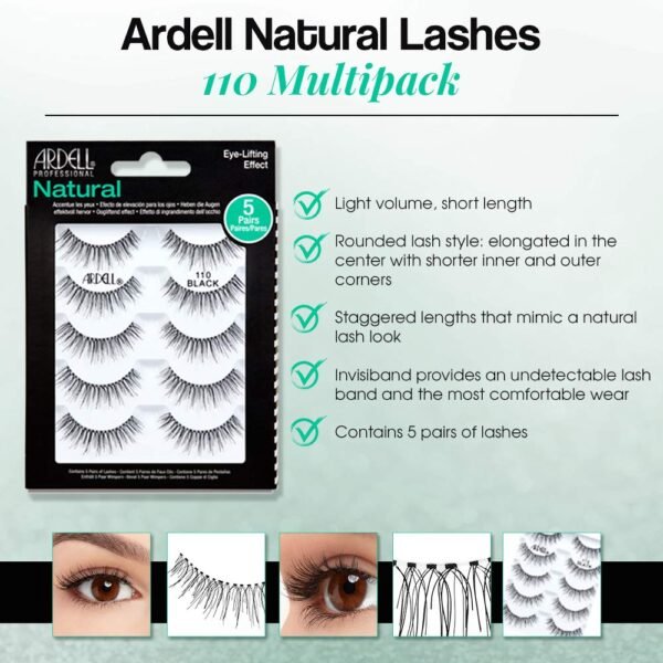 61RJJUeFYtL._SL1000_.jpg Ardell Natural False Eyelashes 110 Black - Eye-Lifting Effect Eye Makeup, Natural Look Strip Lashes - 5 Pairs, 2 Pack