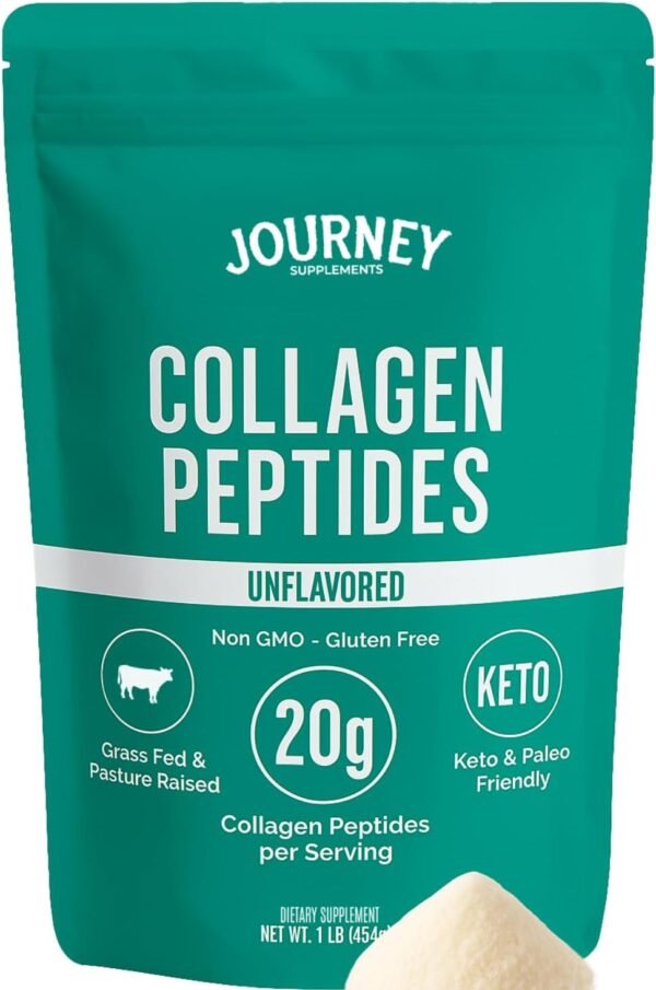 Collagen Peptides Powder, Unflavored, 1 lb – Supports Hair, Skin, Nail, Bone & Joint Health – Hydrolyzed, Grass-Fed, Gluten-Free, Keto-Friendly, Zero Sugar Protein Supplement.