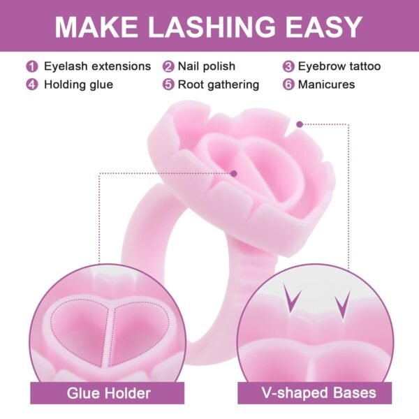 100PCS Glue Rings Lash Rings for Glue Glue Rings for Eyelash Extensions Eyelash Glue Holder Lash Glue Rings Smart Glue Cups Pink