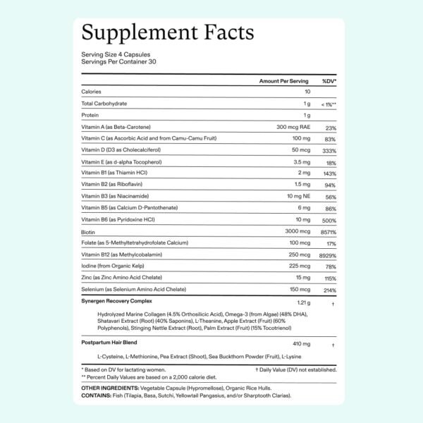 Nutrafol Postpartum Hair Growth Supplements, Clinically Tested for Visibly Thicker Hair and Less Shedding, Breastfeeding-friendly - 1 Month Supply