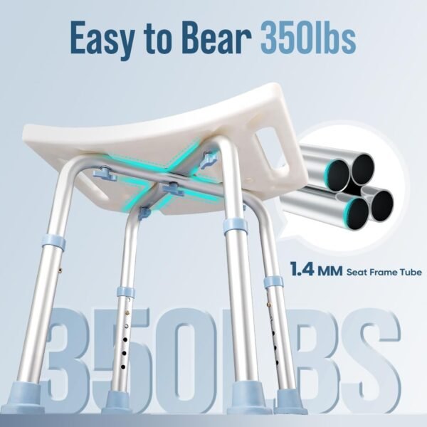 OasisSpace Shower Chair, Adjustable Bath Stool Chair for Inside Shower - Tool Free Anti-Slip Bench Bathtub Stool Seat with Durable Aluminum Legs for Elderly, Senior, Handicap & Disabled