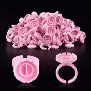 61RtmDiLFL._SL1500_.jpg NXJ INFILILA Glue Rings, 100PCS Disposable Plastic Glue Rings for Eyelash Extensions, Nail Art Tattoo Holder, Blossom Smart Cups for Eyelash Extension Supplies Pink