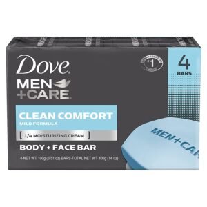 Dove Men Care Body + Face Bar Soap, Clean Comfort Mild Formula, 3.51 oz (100g) - 4 Bars4