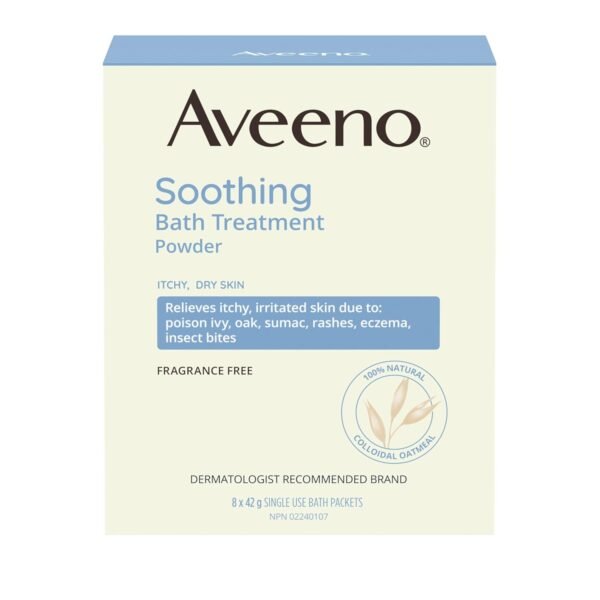 Aveeno Fragrance-Free Soothing Bath Treatment & Soak for Soothing Relief, 100% Natural Colloidal Oatmeal, Relieves Itchy, Irritated Skin Due to Eczema, FSA/HSA, 8 Single-Use Bath Packets