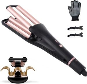61SwMAmN4L._AC_SL1280_.jpg Crimper Hair Tool with 3 Ceramic Barrels, Beach Waves Curling Iron 3/4 & 1 & 1 1/4 Inch, Deep Waver with 4 Heat Settings, Adjustable Curling Wand for Long Hair Women, Dual Voltage