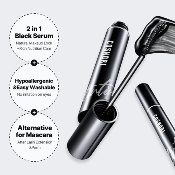 COSNORI Eyelash Tinting Serum 01 Deep Black - Korean Eyelash Boost Tinted Serum – Eyebrow Growth Enhancer for Longer and Thicker – Lash Perm Essential - Vegan, Irritation Free 0.3 fl.oz / 9g (Black)