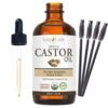61TgoompktL._SL1500_.jpg Castor Oil 4oz, USDA Certified Organic 100% Pure, Stimulate Growth for Eyelashes, Eyebrows, Hair. Skin Moisturizer & Hair Treatment Starter Kit
