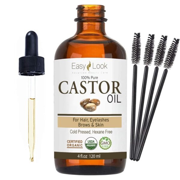 61TgoompktL._SL1500_.jpg Castor Oil 4oz, USDA Certified Organic 100% Pure, Stimulate Growth for Eyelashes, Eyebrows, Hair. Skin Moisturizer & Hair Treatment Starter Kit