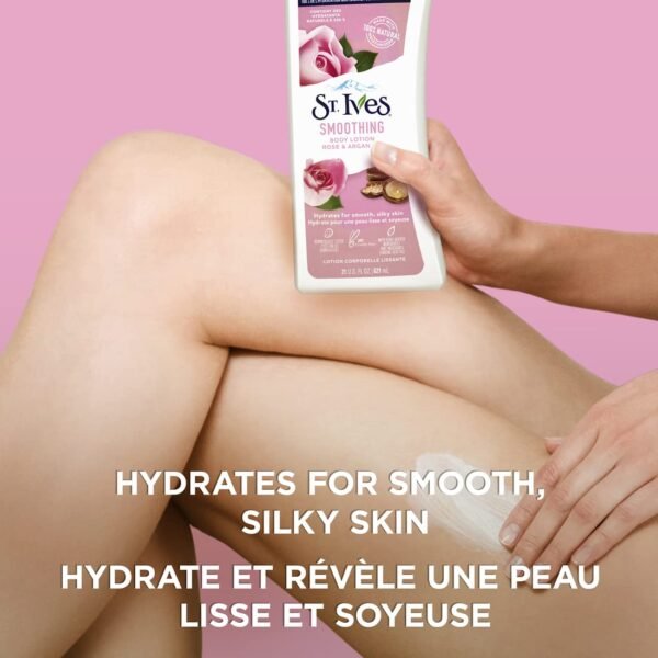 St. Ives Smoothing Hand & Body Lotion for Women with Pump, Daily Moisturizer Rose and Argan Oil for Dry Skin, Made with 100% Natural Moisturizers, 21 fl oz, 4 Pack