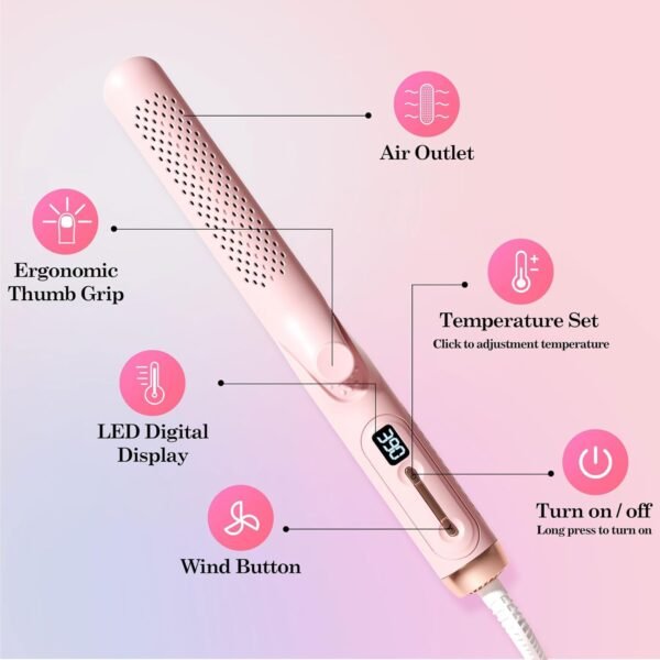 61UIWb1hsL._AC_SL1500_.jpg Hair Straightener and Curler 2-in-1, 360° Airflow Styler Curling Iron, 1.25 Inch Curling Wand, 20 Million Negative Ion Hair Care, 5 Temps & Auto Off, Dual Voltage (Pink)