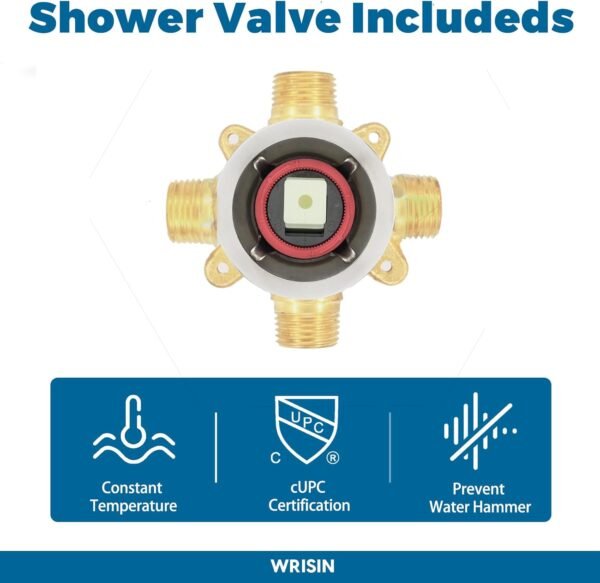 WRISIN Black Shower Faucet Set with Tub Spout (Valve Included), Black Shower Head and Handle Set with Handheld