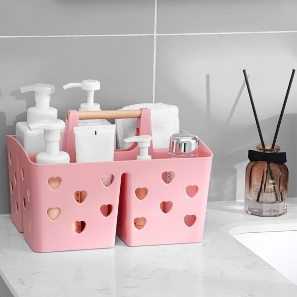 61V0Q7xYGaL._AC_SL1500_.jpg Anyoifax Portable Shower Caddy Plastic Shower Basket Organizer Divided Bathroom Storage Cleanning Caddy Tote with Handle for College, Dorm Room, Kitchen, Pink