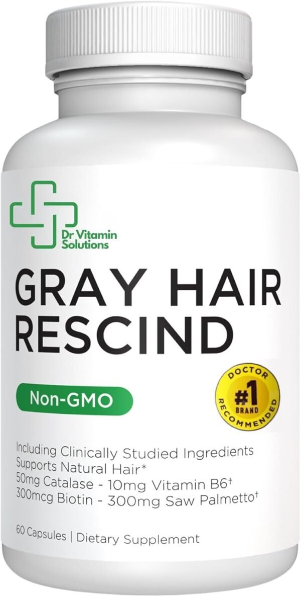 61V3uMJUfiL._AC_SL1500_.jpg DR VITAMIN SOLUTIONS Gray Hair Rescind with Catalase - Antiaging Hair, Skin and Nails Vitamins, Pantothenic Acid, Folic Acid 400mcg, Biotin 300mcg, Saw Palmetto for Men and Women